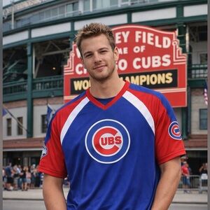 Chicago Cubs Majestic MLB Jersey Mens XL NWT Blue Red V Neck Fan Shirt